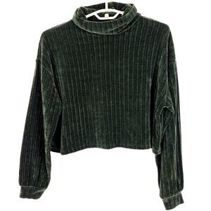 altar'd state Green chenille ribbed turtleneck cropped boxy sweater Medium